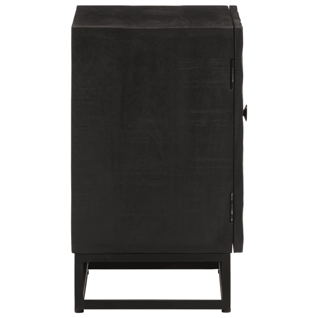 Нощно шкафче, черно, 40x30x50 см, мангово дърво масив и желязо