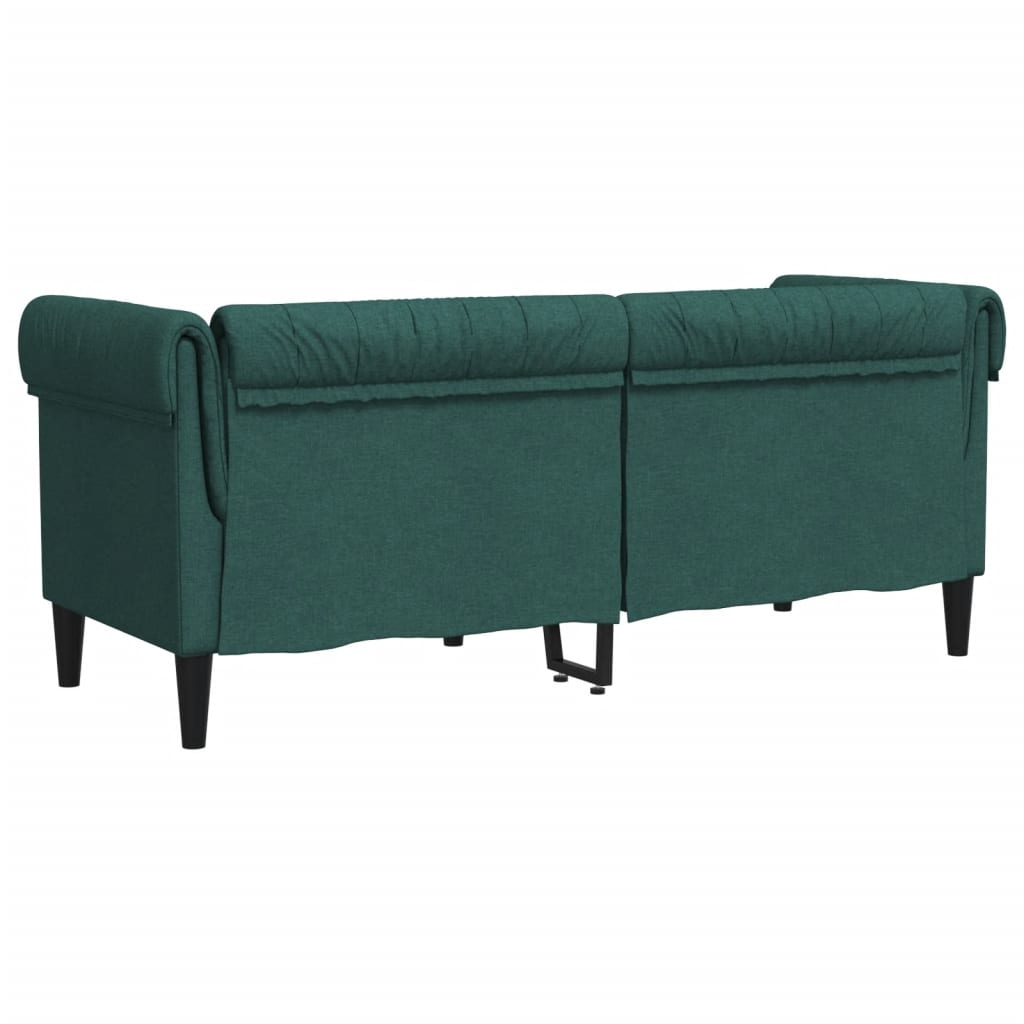 Честърфийлд диван, 2-местен, тъмнозелен, текстил