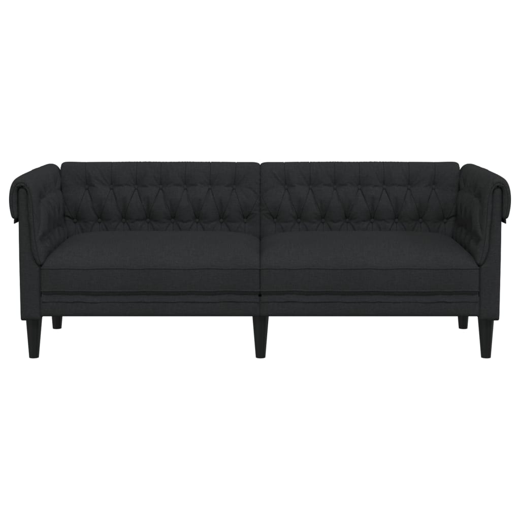 Честърфийлд диван, 3-местен, черен, текстил