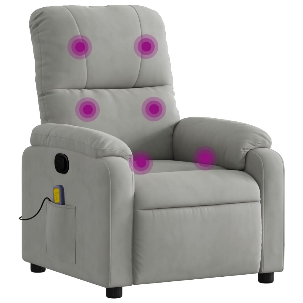 Масажен реклайнер стол, светлосив, микрофибърен текстил
