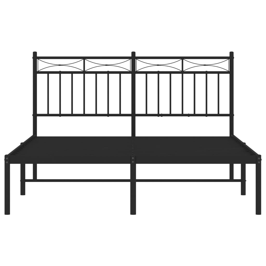Метална рамка за легло с горна табла, черна, 135x190 см