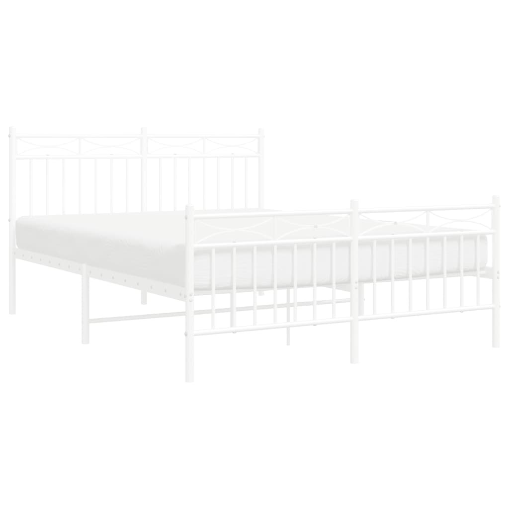 Метална рамка за легло с горна и долна табла, бяла, 135x190 см