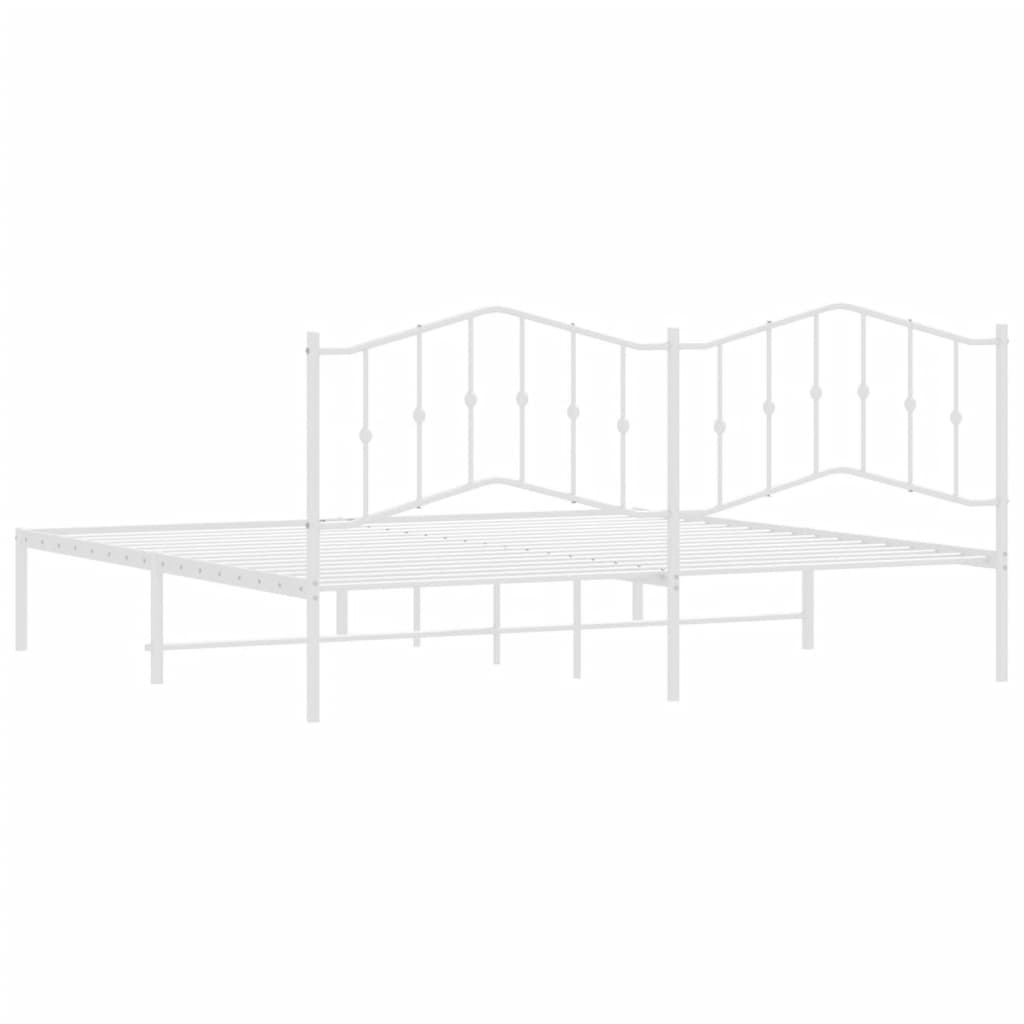 Метална рамка за легло с горна табла, бяла, 200x200 см