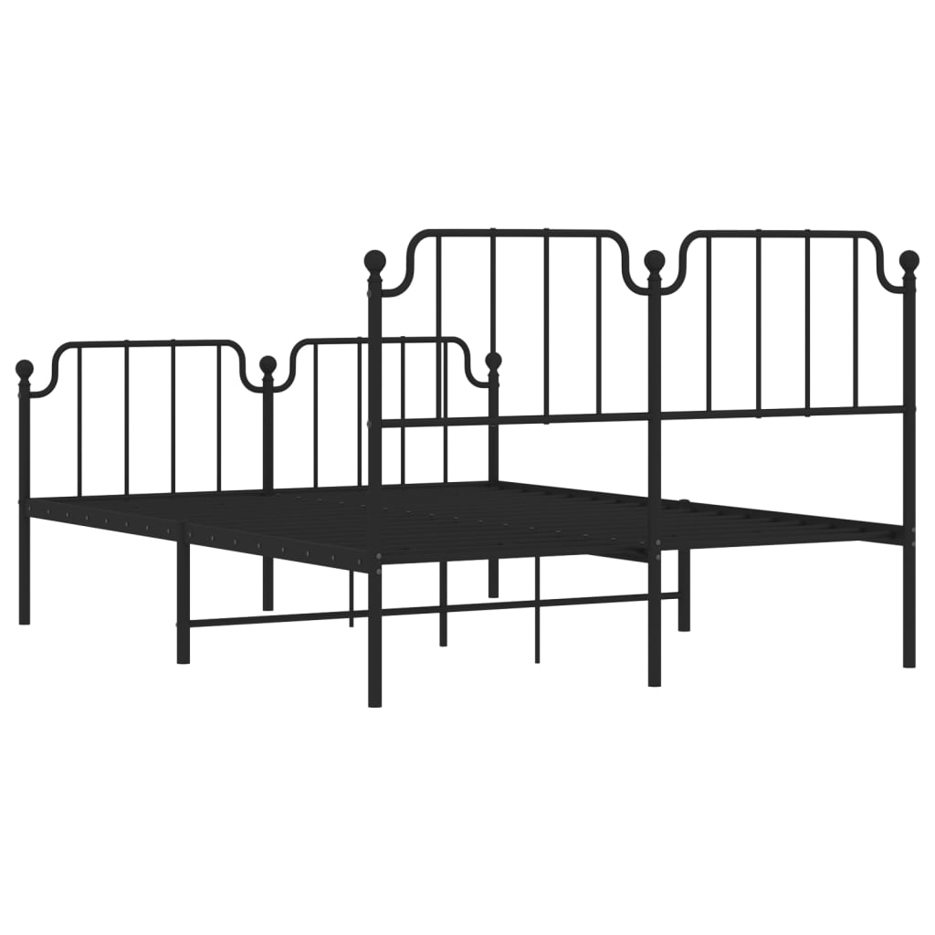 Метална рамка за легло с горна и долна табла, черна, 140x190 см