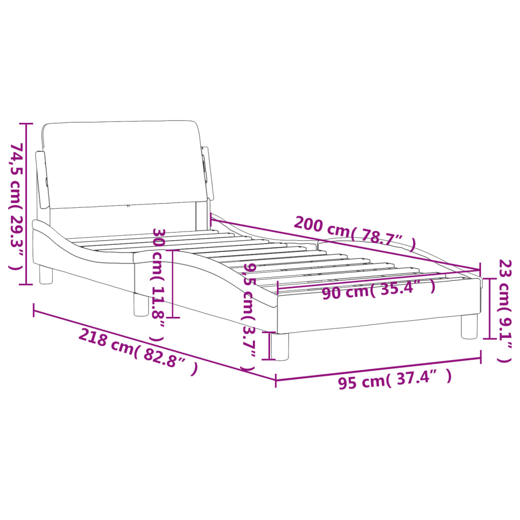 Рамка за легло с табла, тъмносива, 90x200 см, кадифе