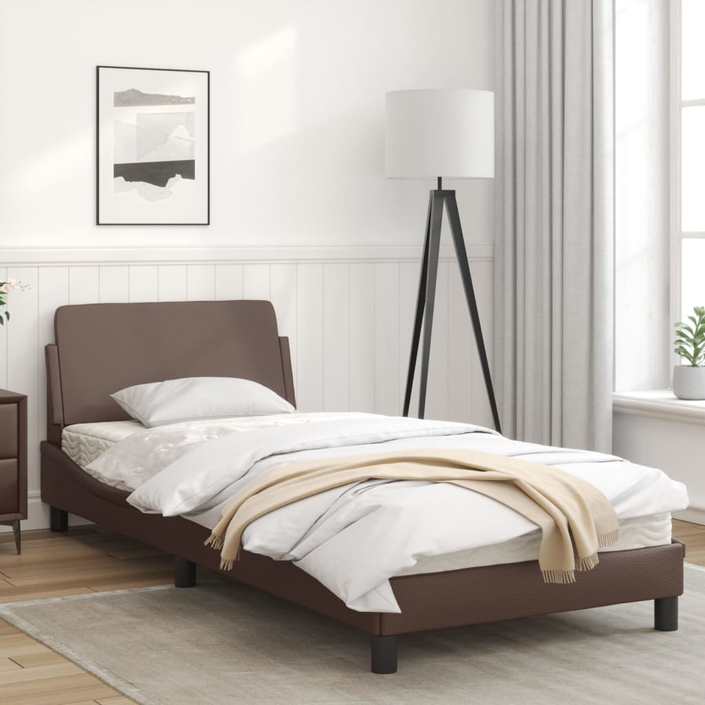 Рамка за легло с табла, кафява, 90x200 см, изкуствена кожа