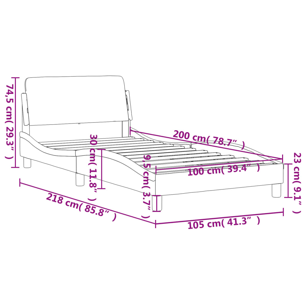 Рамка за легло с табла, светлосива, 100x200 см, кадифе