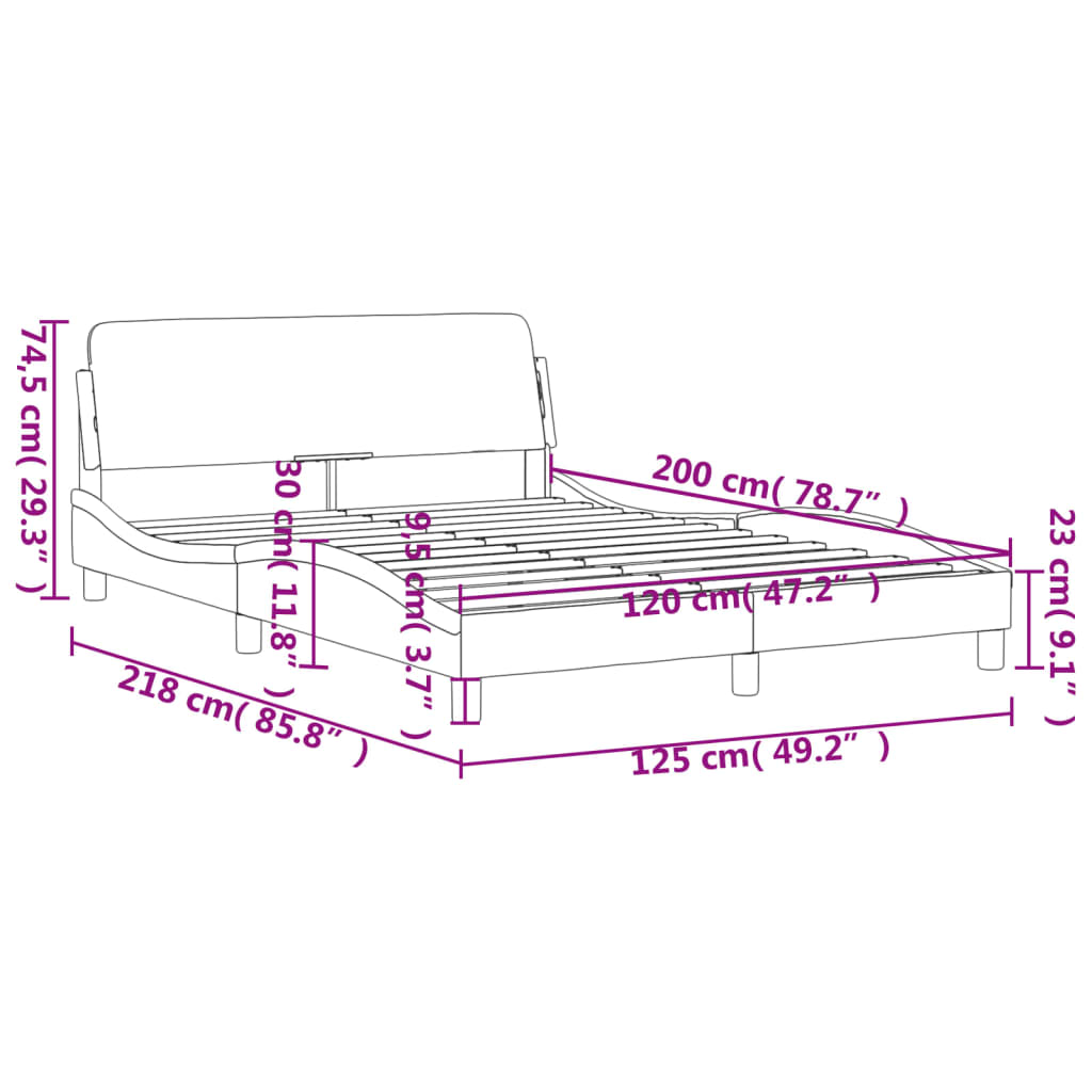 Рамка за легло с табла, тъмносива,120x200 см плат