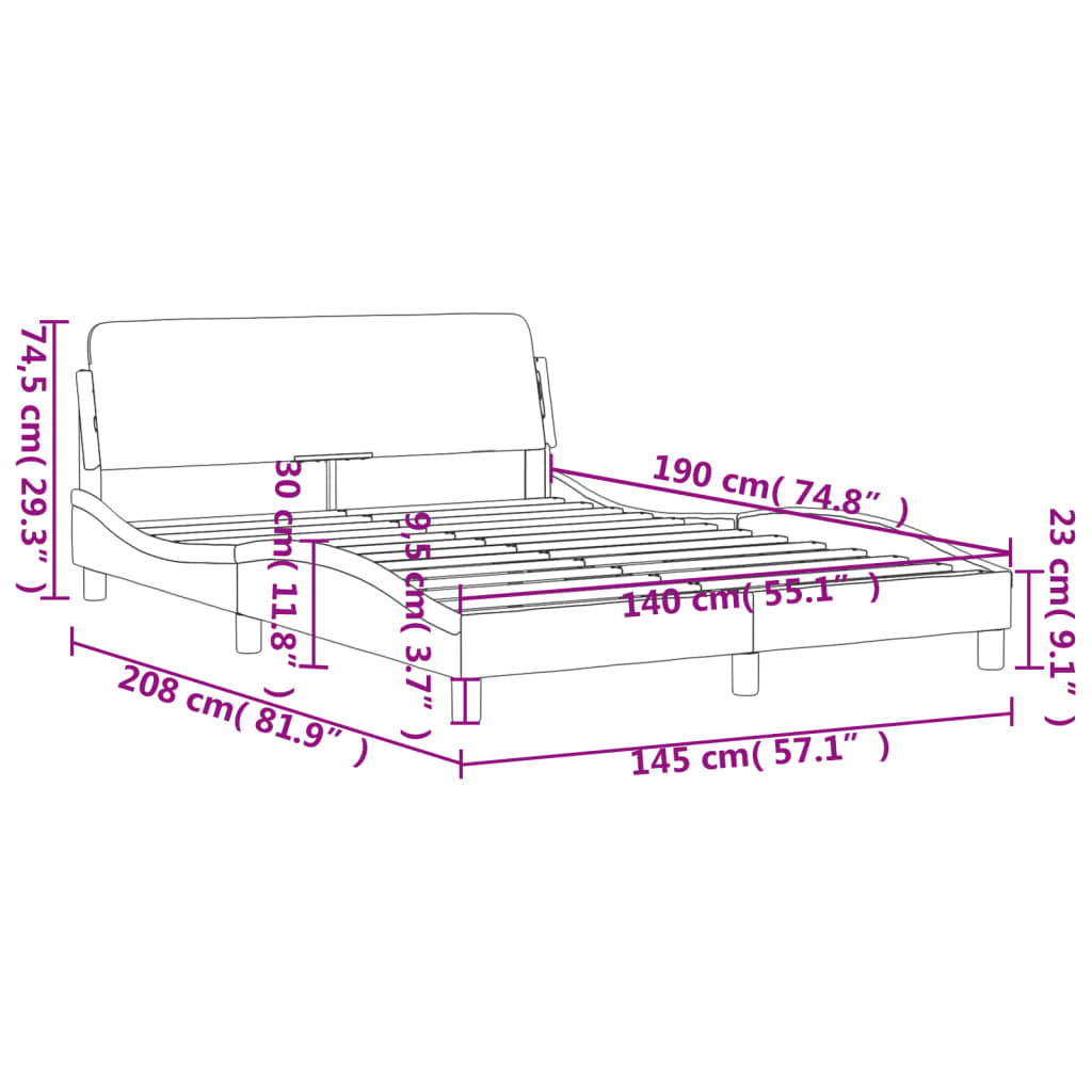 Рамка за легло с табла, розова, 140x190 см, кадифе