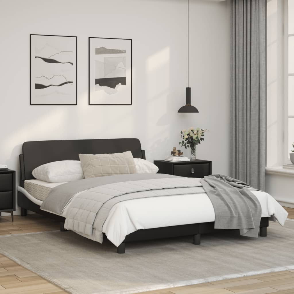 Рамка за легло с табла, черно-бяла, 140x200 см, изкуствена кожа