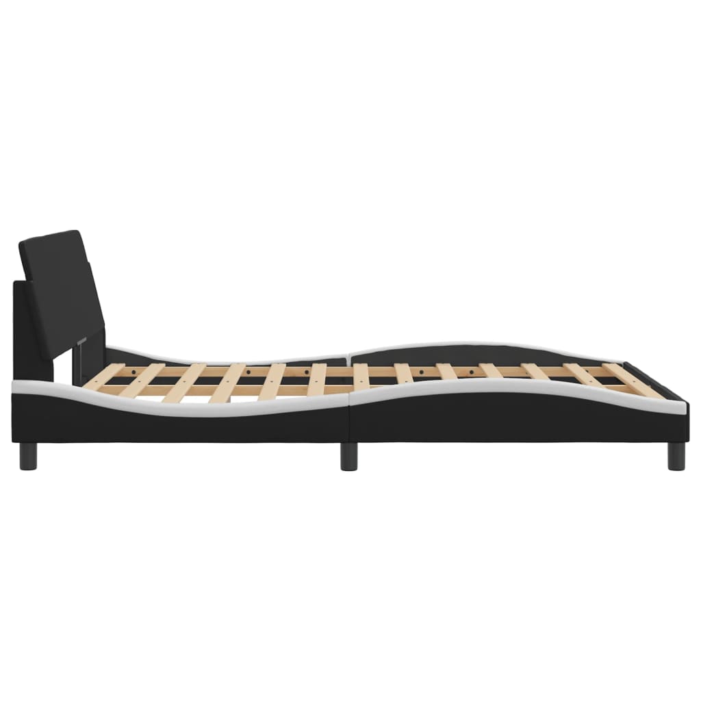 Рамка за легло с табла, черно-бяла, 140x200 см, изкуствена кожа