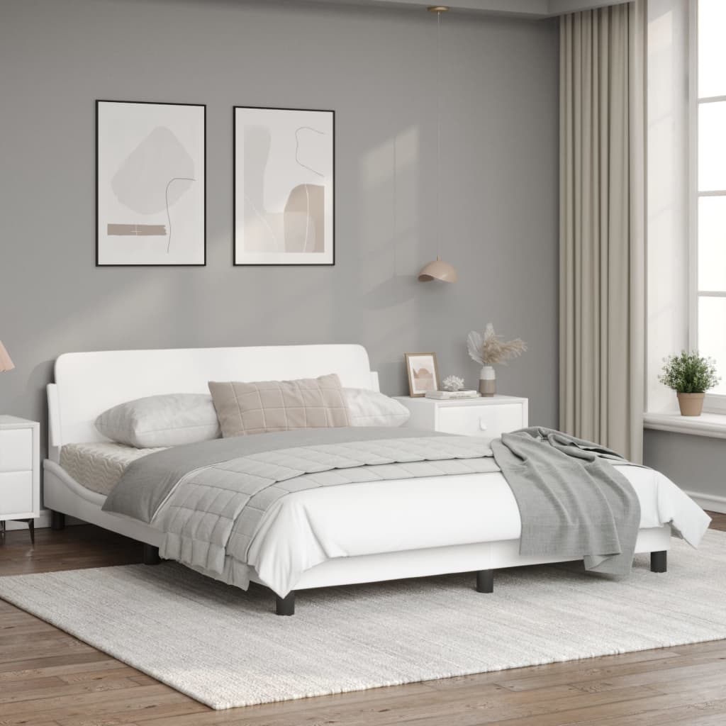 Рамка за легло с табла, бяла, 160x200 см, изкуствена кожа
