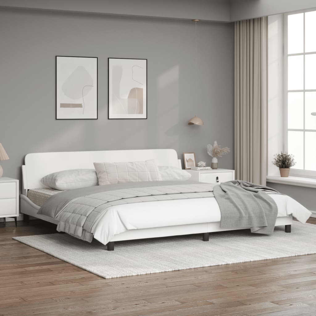 Рамка за легло с табла, бяла, 200x200 см, изкуствена кожа