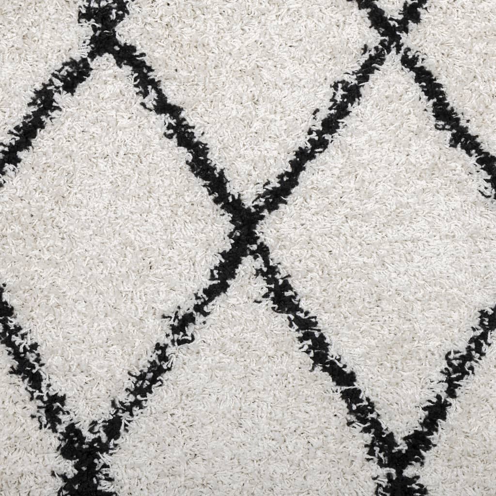 Шаги килим с висок косъм, модерен, кремав и черен, 200x200 см