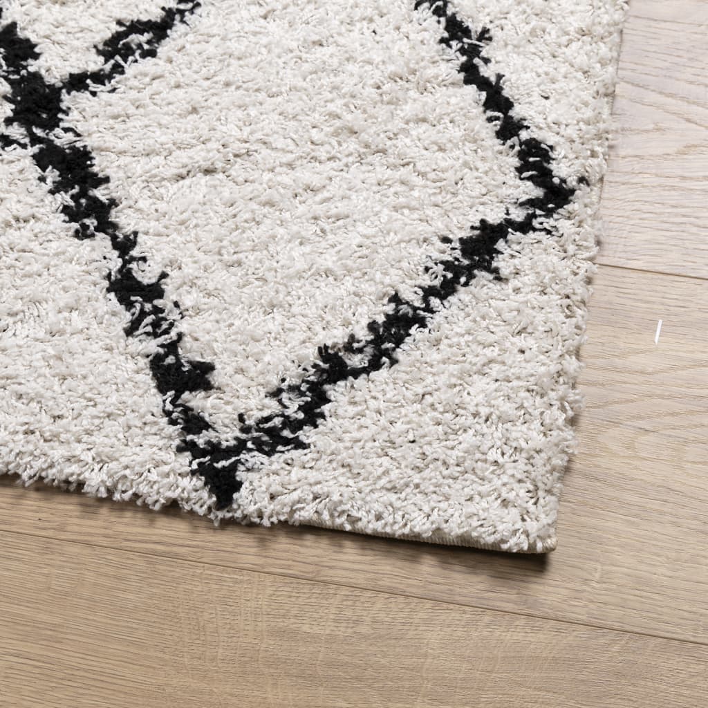 Шаги килим с дълъг косъм, модерен, кремав и черен, 240x240 см
