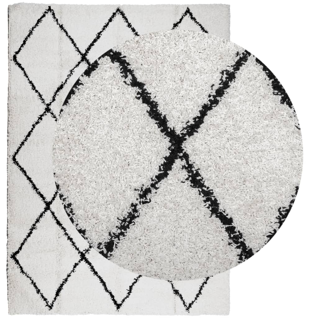 Шаги килим с висок косъм, модерен, кремав и черен, 240x340 см