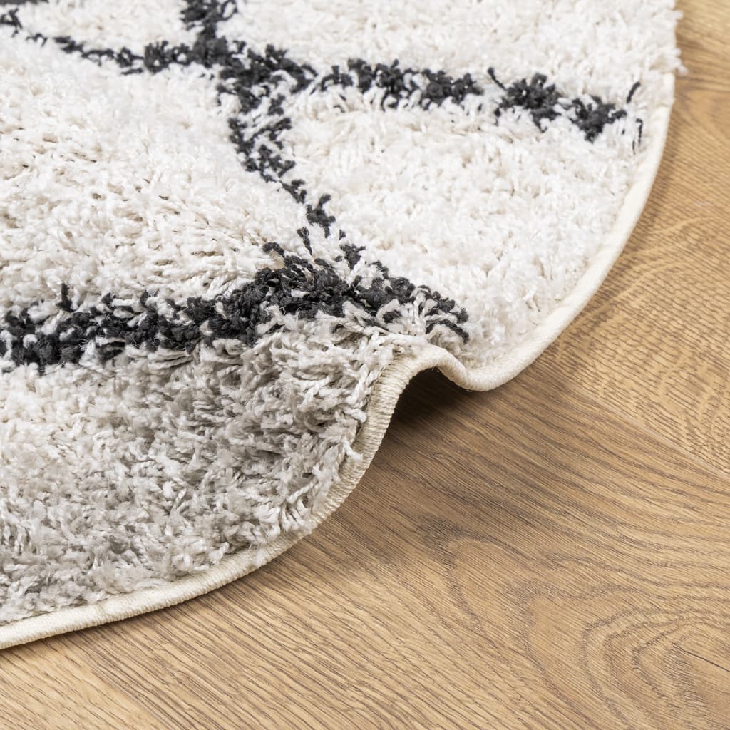 Шаги килим с висок косъм, модерен, кремав и черен, Ø 200 см