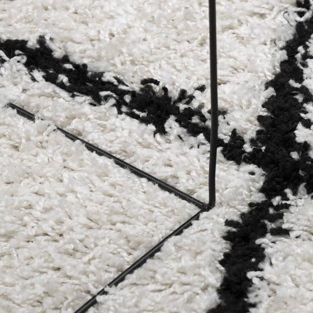 Шаги килим с висок косъм, модерен, кремав и черен, Ø 200 см