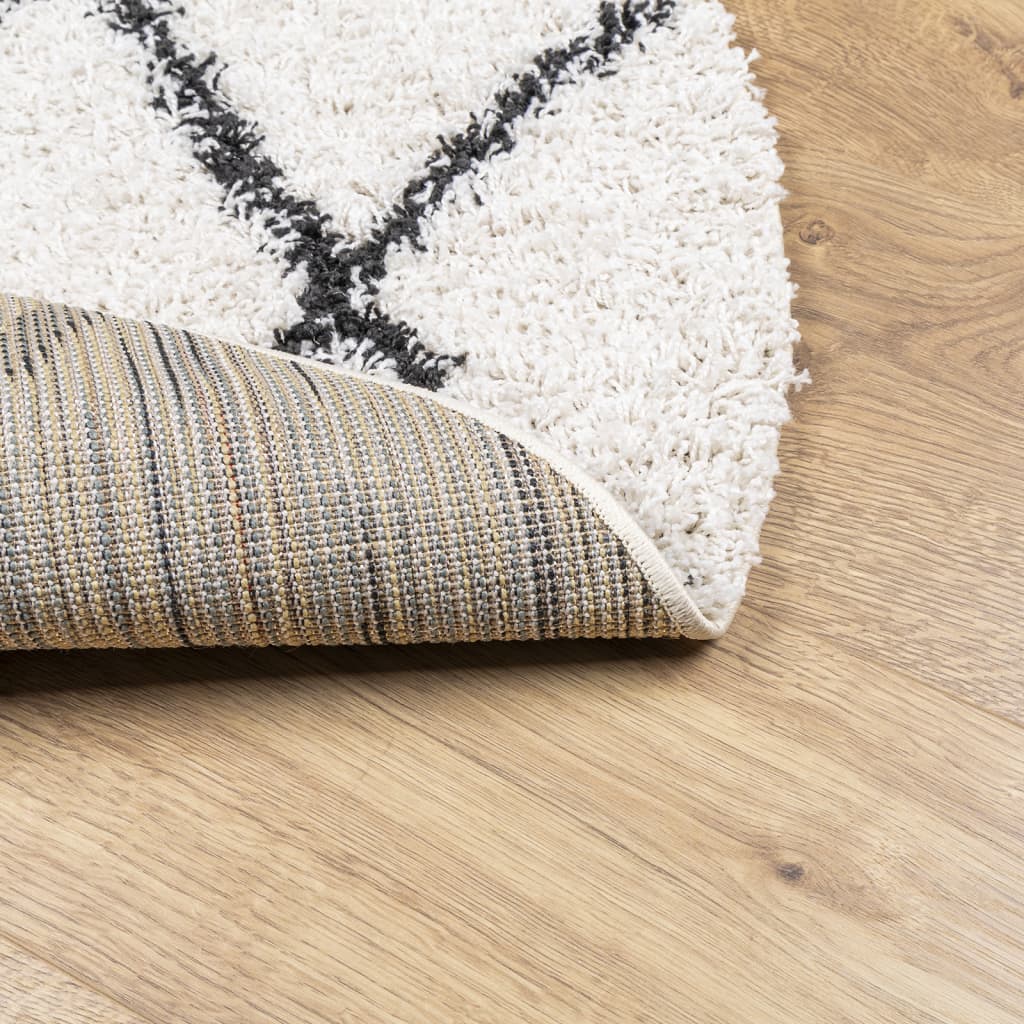 Шаги килим с висок косъм, модерен, кремав и черен, Ø 240 см