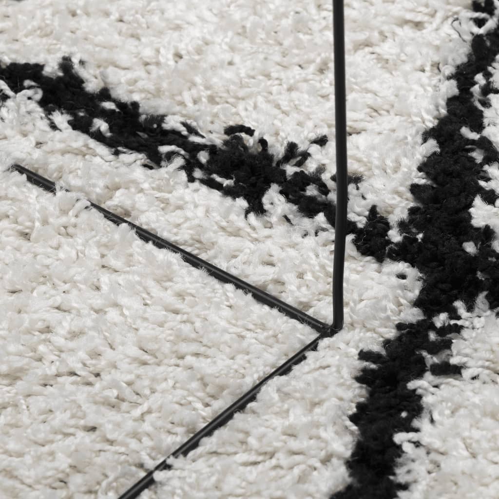 Шаги килим с висок косъм, модерен, кремав и черен, Ø 240 см