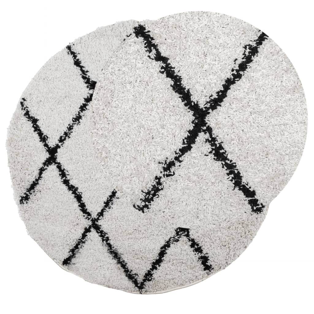 Шаги килим с висок косъм, модерен, кремав и черен, Ø 280 см