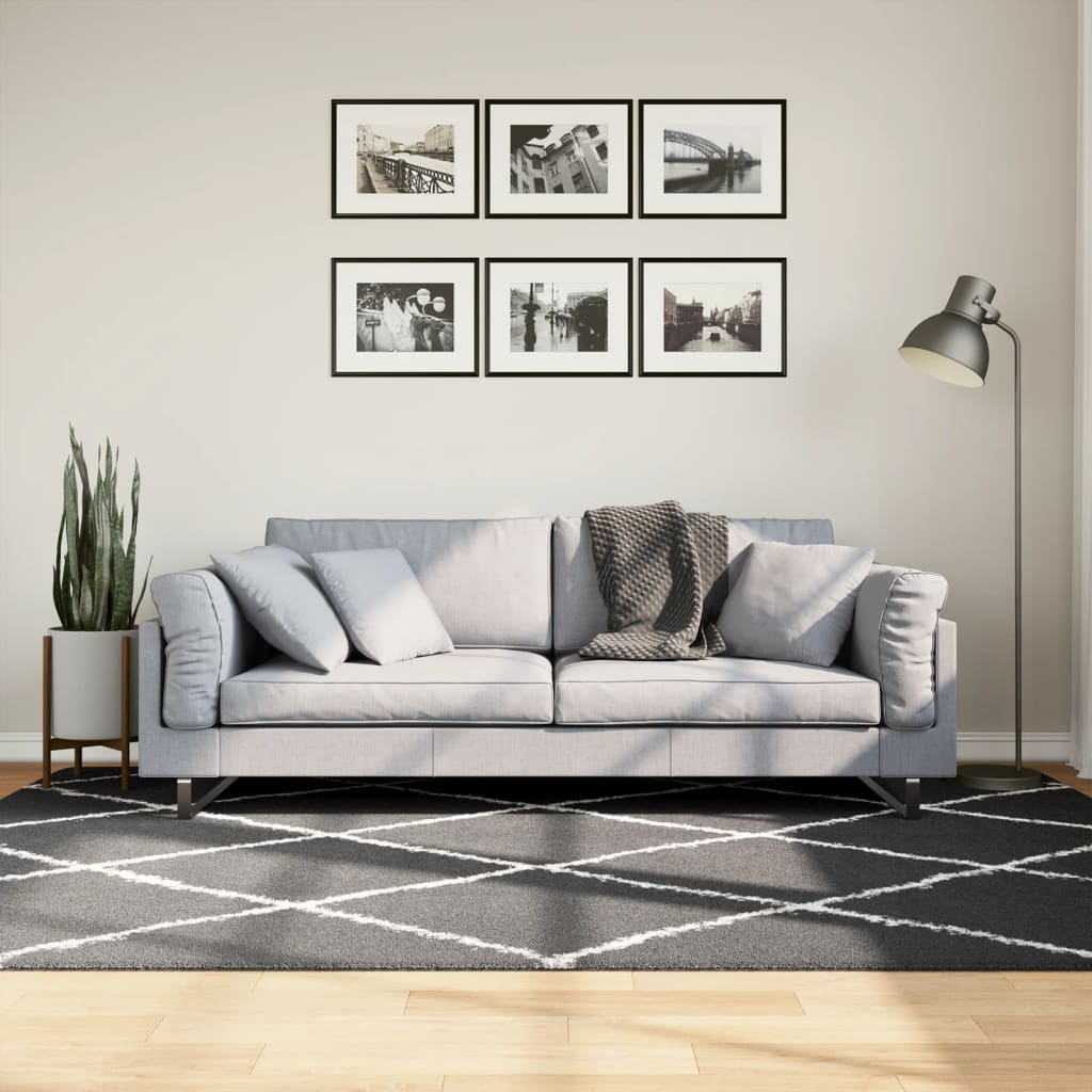 Шаги килим с дълъг косъм, модерен, черен и кремав, 160x230 см