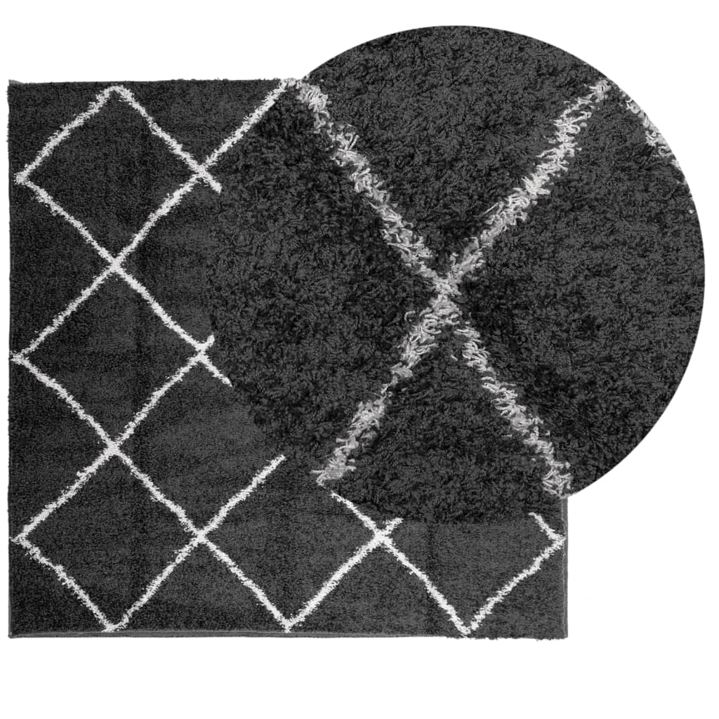 Шаги килим с дълъг косъм, модерен, черен и кремав, 240x240 см
