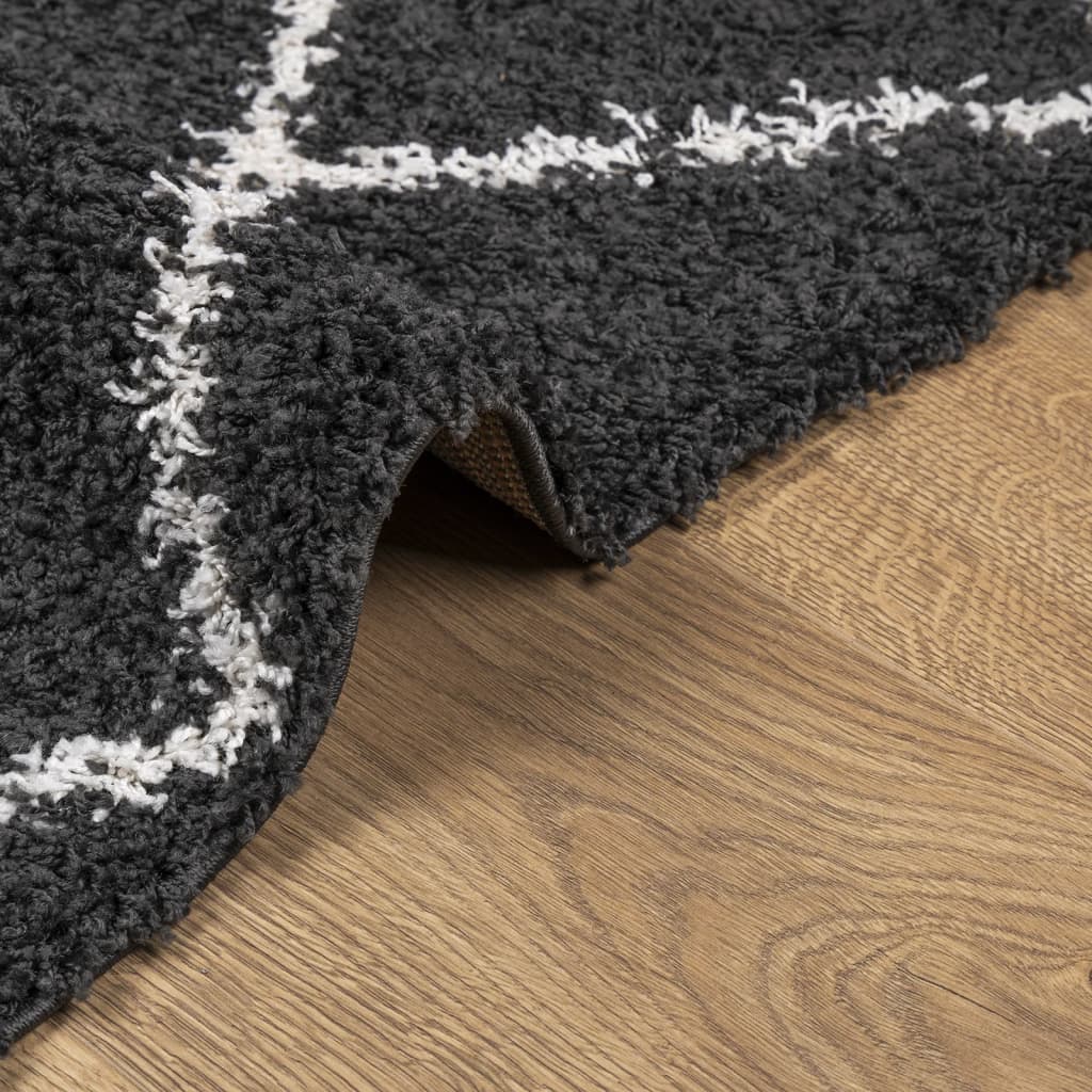 Шаги килим с дълъг косъм, модерен, черен и кремав, 240x340 см