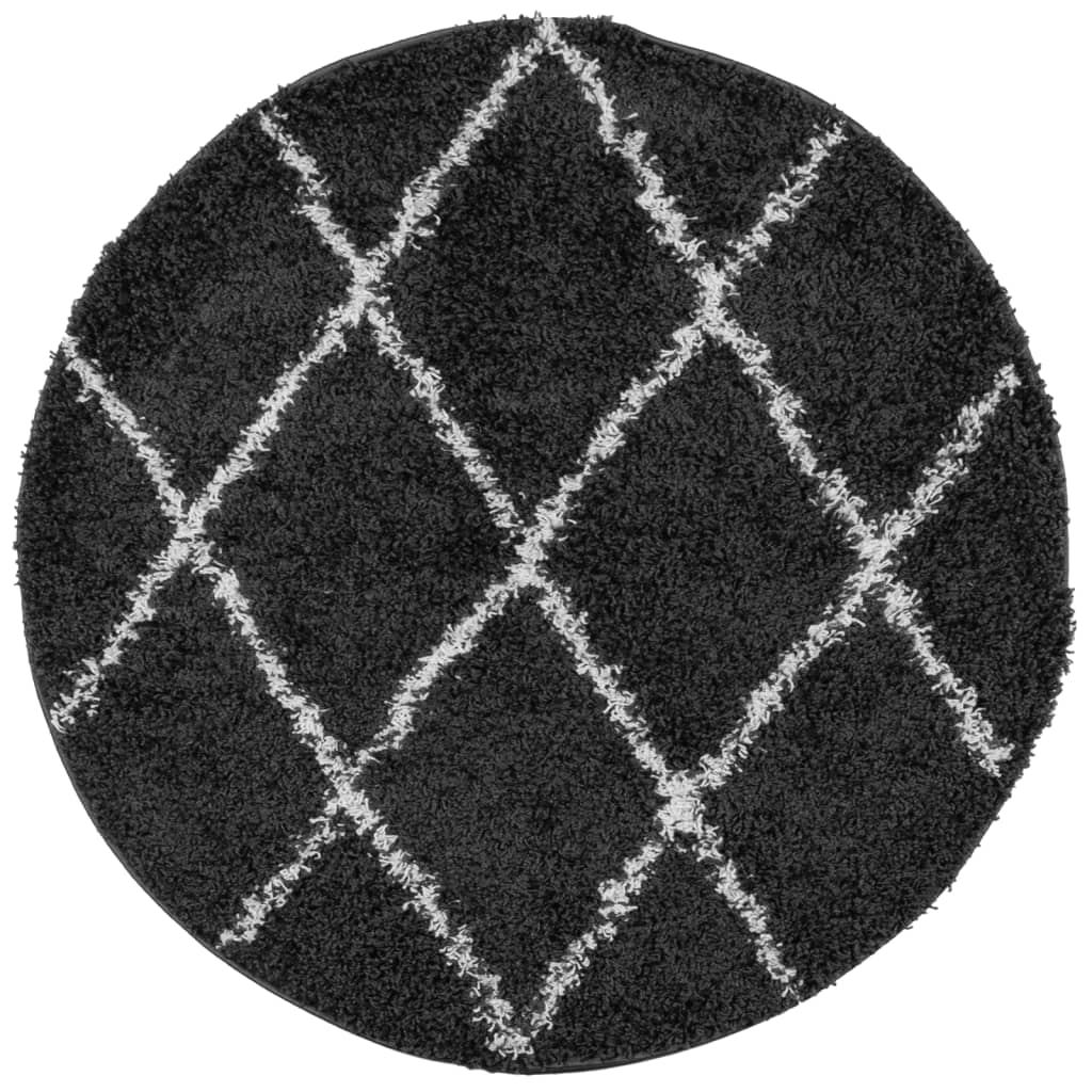 Шаги килим с висок косъм, модерен, черен и кремав, Ø 240 см