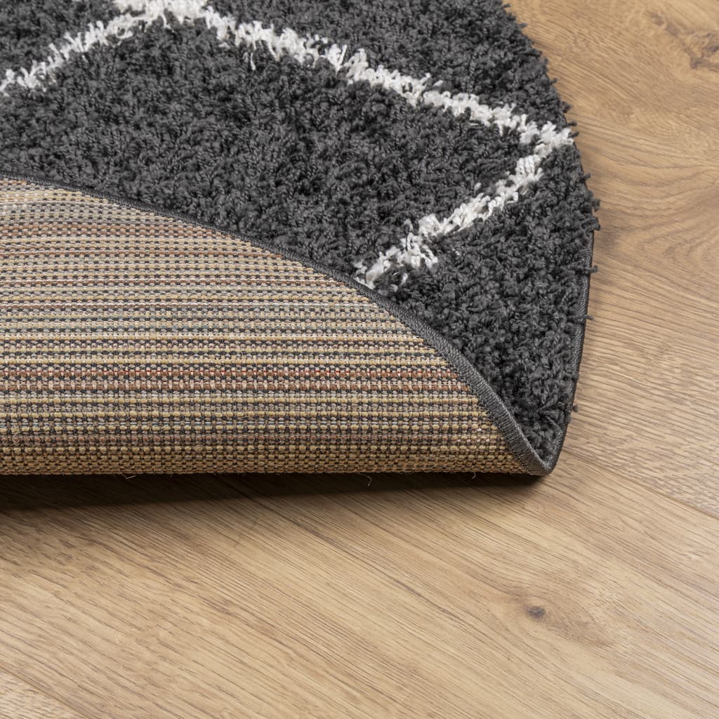 Шаги килим с висок косъм, модерен, черен и кремав, Ø 240 см