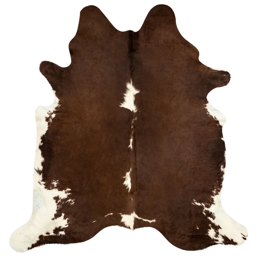 Килим, естествена телешка кожа, кафяво и бяло, 180x220 см