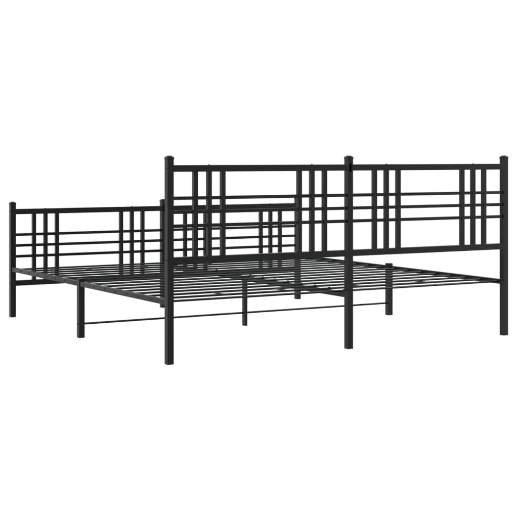 Метална рамка за легло с горна и долна табла, черна, 193x203 см