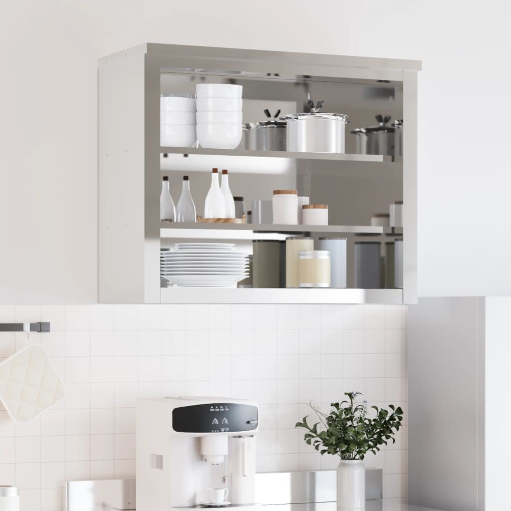 Кухненски стенен шкаф с рафтове, неръждаема стомана