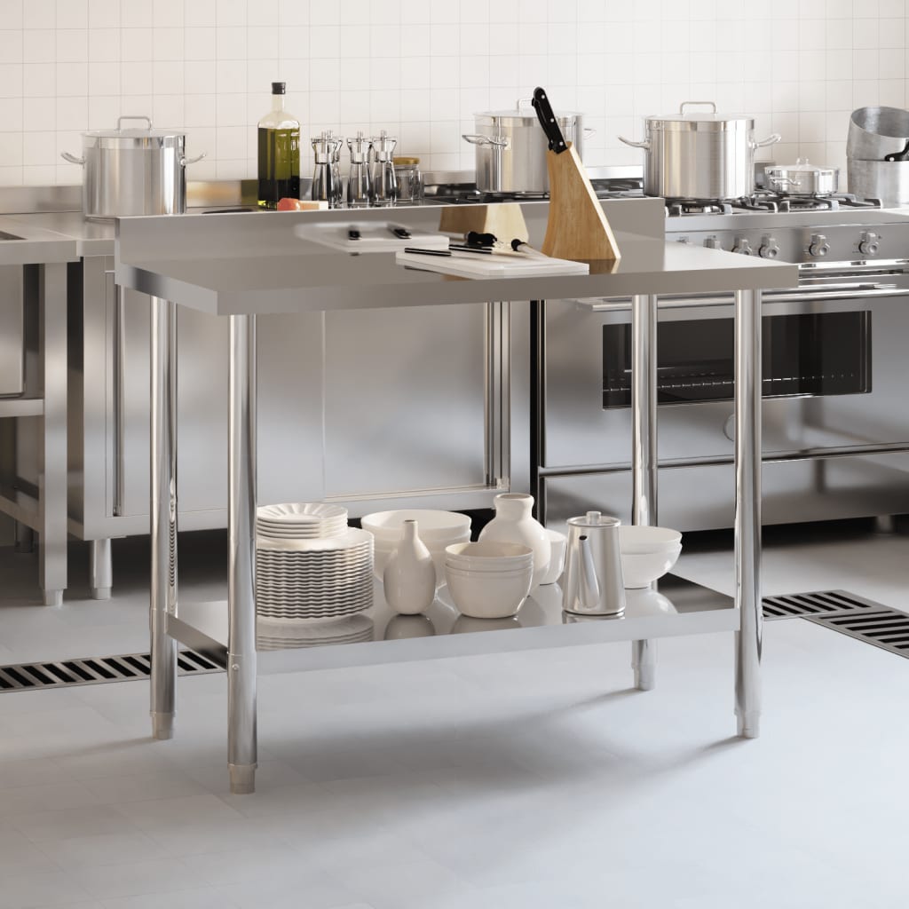 Кухненска работна маса с гръб 110x55x93 см неръждаема стомана