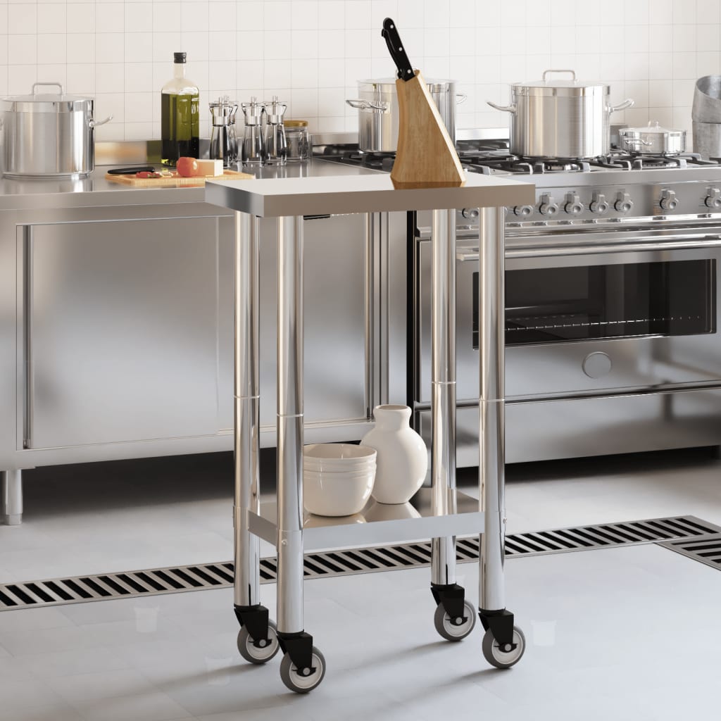 Кухненска работна маса с колелца 55x30x85 см неръждаема стомана