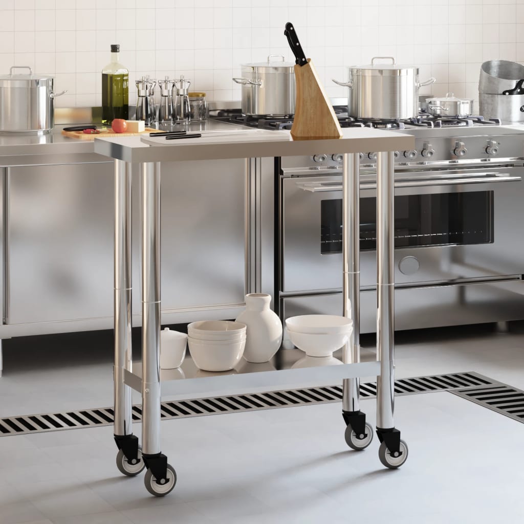 Кухненска работна маса с колелца, 82,5x30x85 см, инокс
