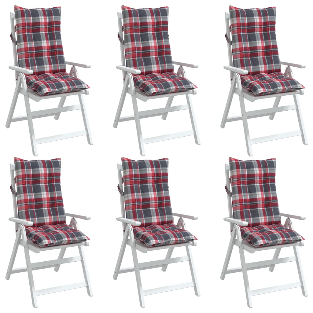 Възглавници за стол с облегалка 6 бр червено каре Оксфорд плат