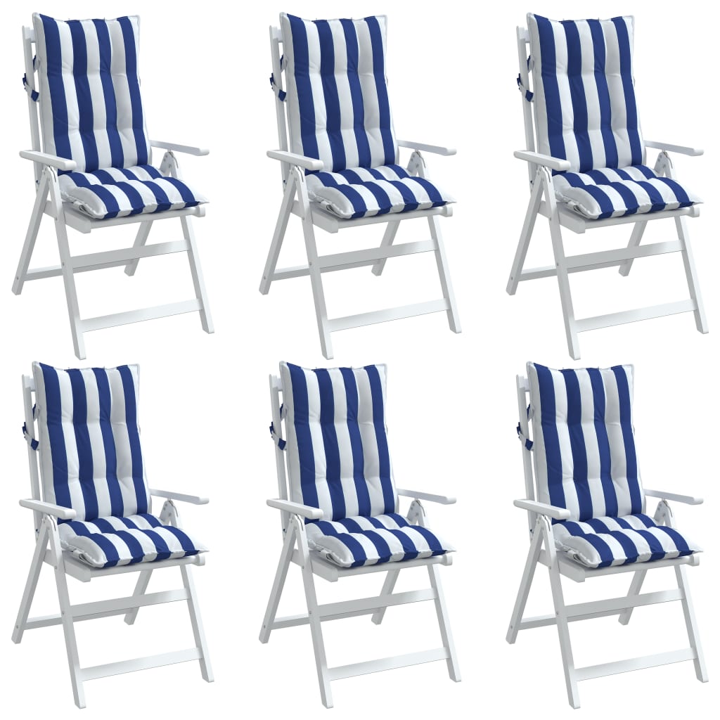 Възглавници за столове с облегалки 6 бр синьо-бели Оксфорд плат