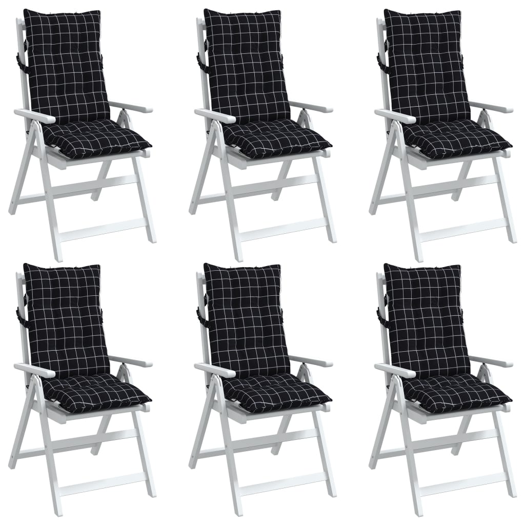 Възглавници за стол с облегалка 6 бр черно каре Оксфорд плат
