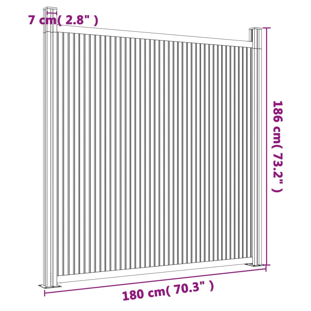 Ограден панел с 2 стълба, сив, 180x186 см, WPC