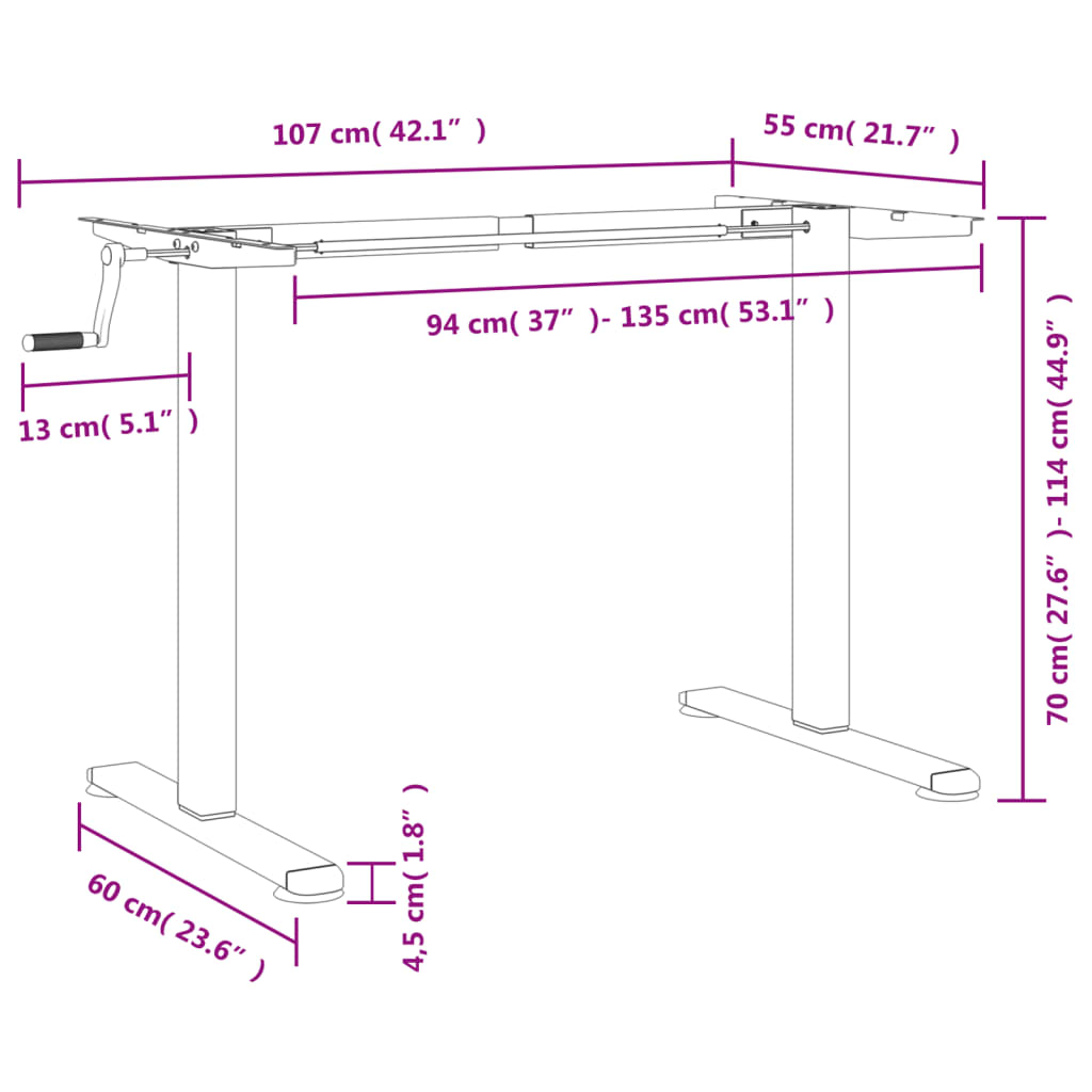 Рамка за стоящо бюро бяло (94-135)x60x(70-114) см стомана