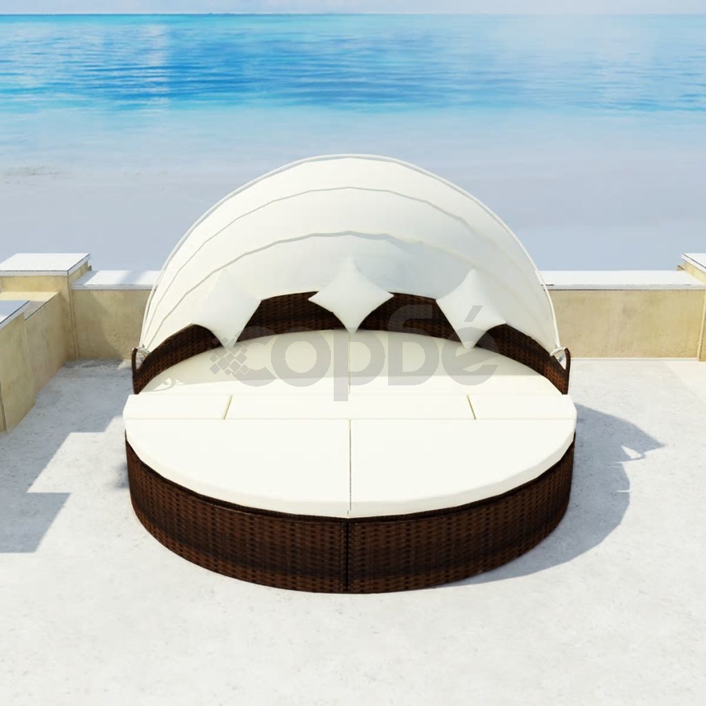 Градинско легло с балдахин, кафяво, 186x226 см, полиратан