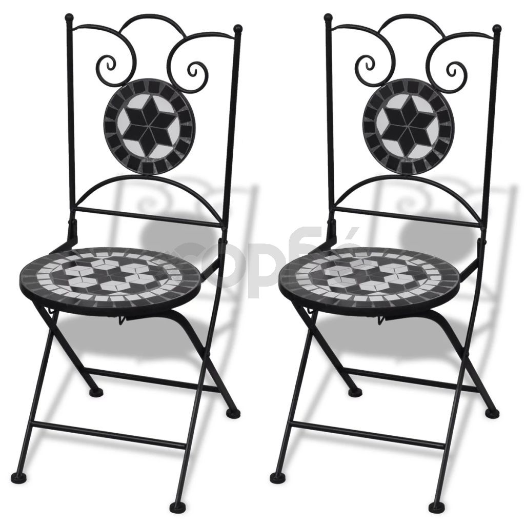 Сгъваеми бистро столове, 2 бр, мозайка, черно и бяло