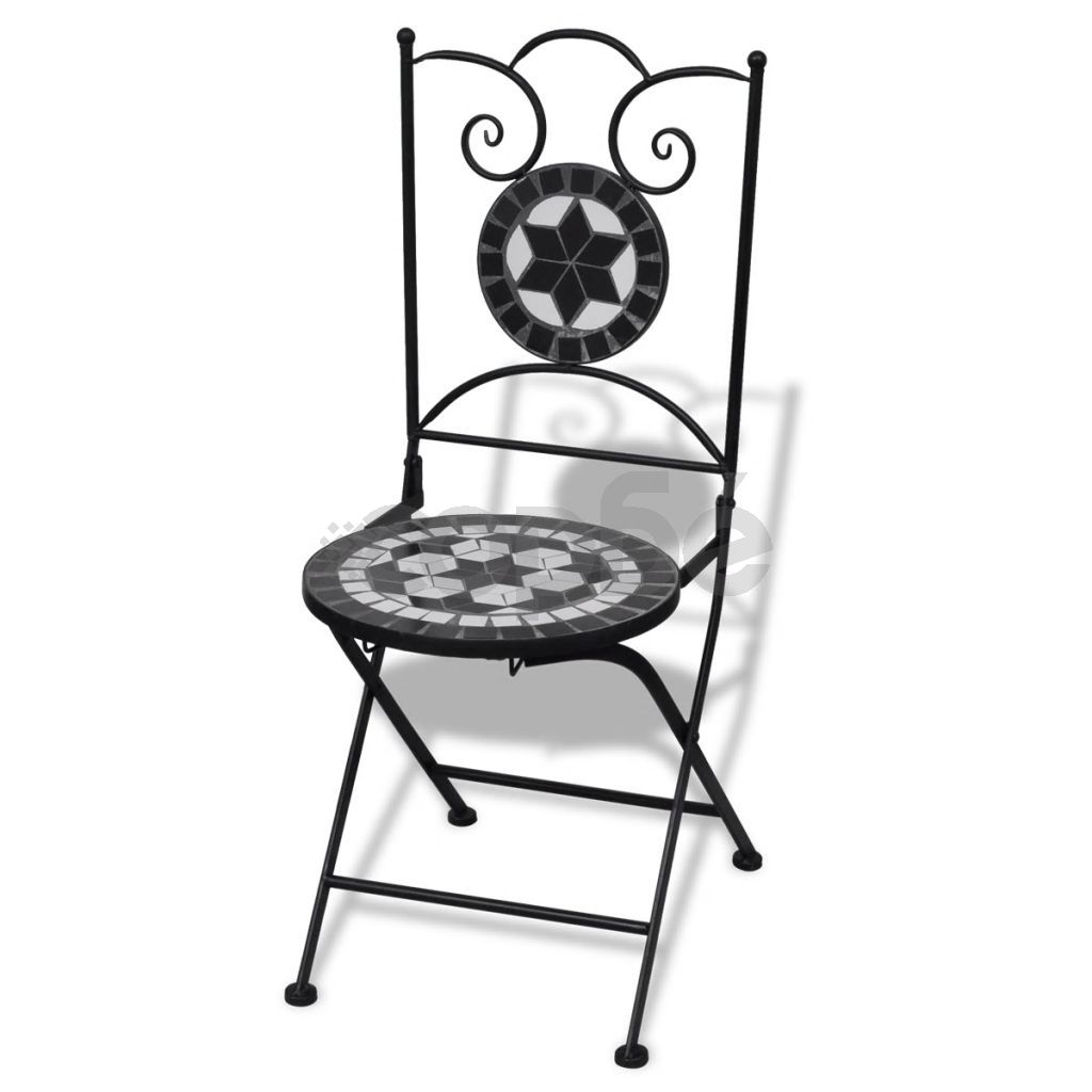 Сгъваеми бистро столове, 2 бр, мозайка, черно и бяло