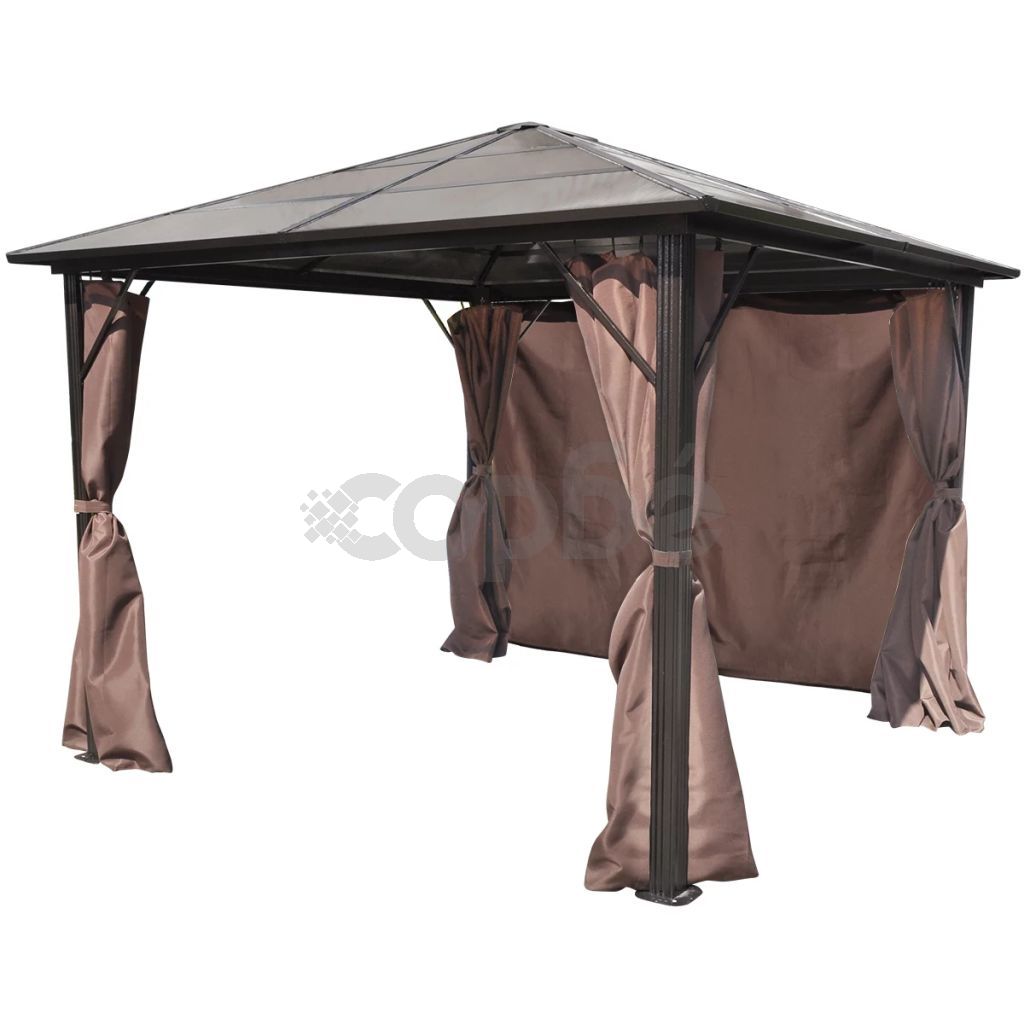 Алуминиева шатра с кафяви завеси, 300 х 300 см