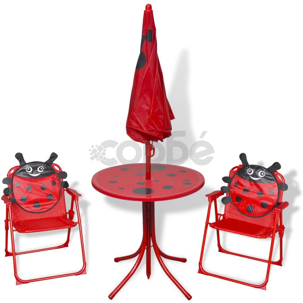 Детски градински бистро комплект от 3 части, с чадър, червен