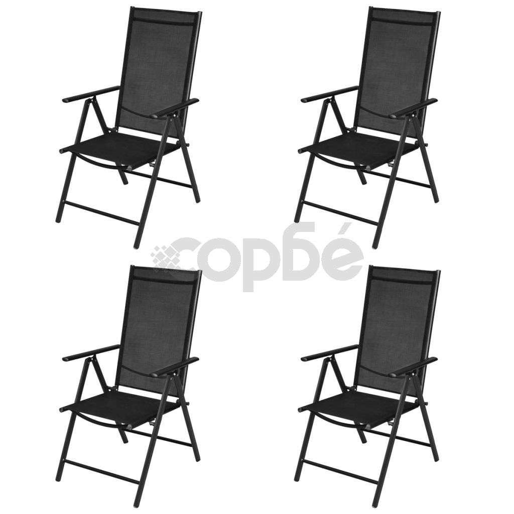 Сгъваеми градински столове, 4 бр, алуминий и Textilene, черни