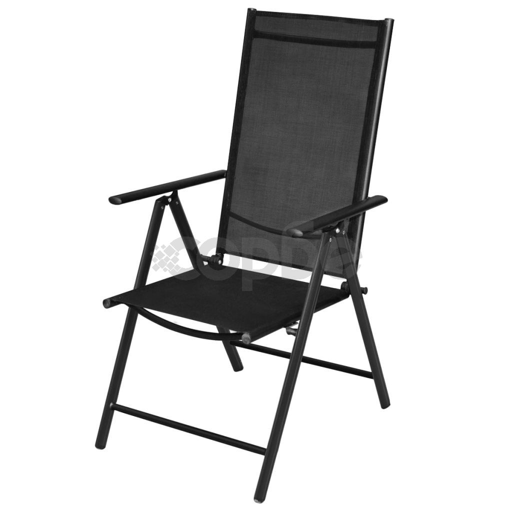 Сгъваеми градински столове, 4 бр, алуминий и Textilene, черни