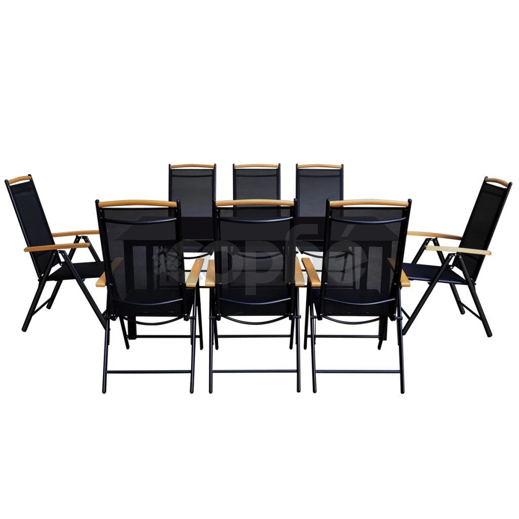 Градински комплект със сгъваеми столове 9 части алуминий черен