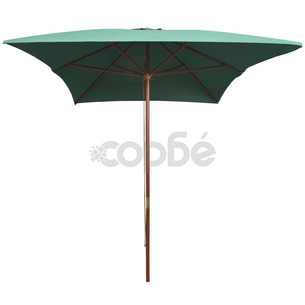 Чадър за слънце, 200x300 см, дървен прът, зелен
